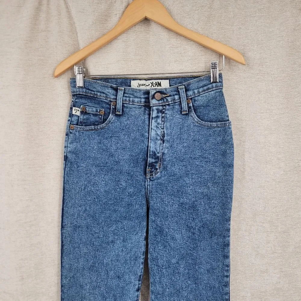 X-AM Jeans Vintage Acid Wash Women's Blue Jeans Stretch High Rise Skinny Mom
